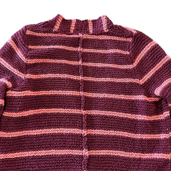 Free People Coastal Beach Chunky Knit Long Cardigan Maroon & Pink Stripe - XS - Picture 5 of 7